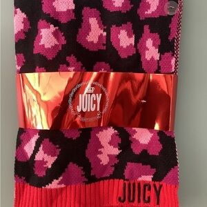 Juicy Couture Animal Print Oblong Scarf Red Pink New